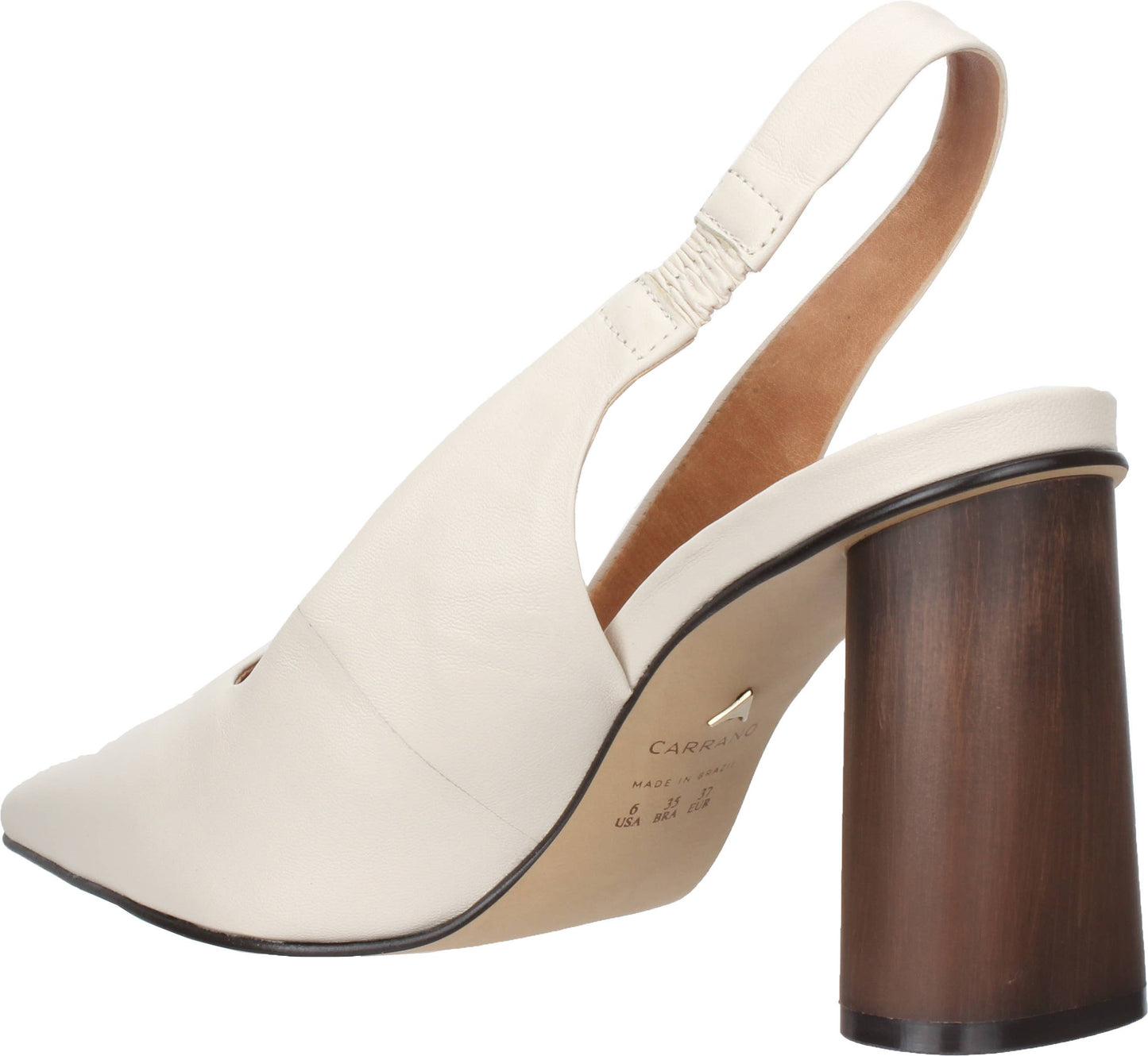 White Leather Slingback Wooden Heel