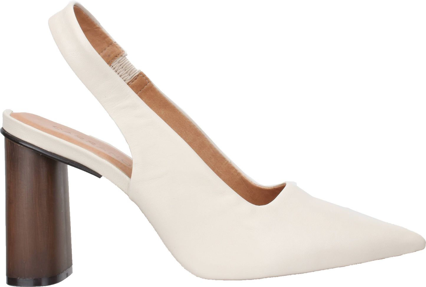 White Leather Slingback Wooden Heel