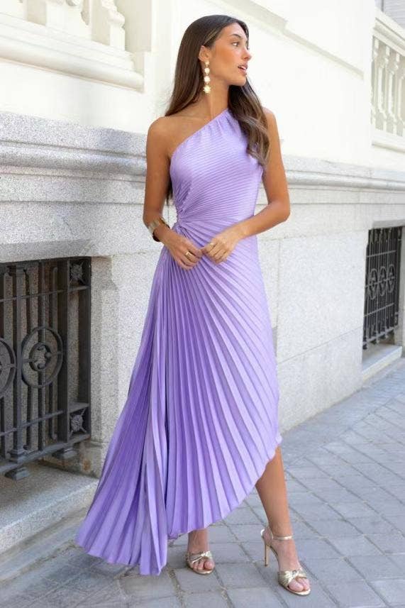 Lilac formal one shoulder long dress