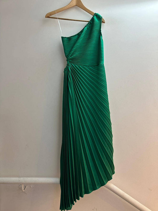 Green formal one shoulder dress