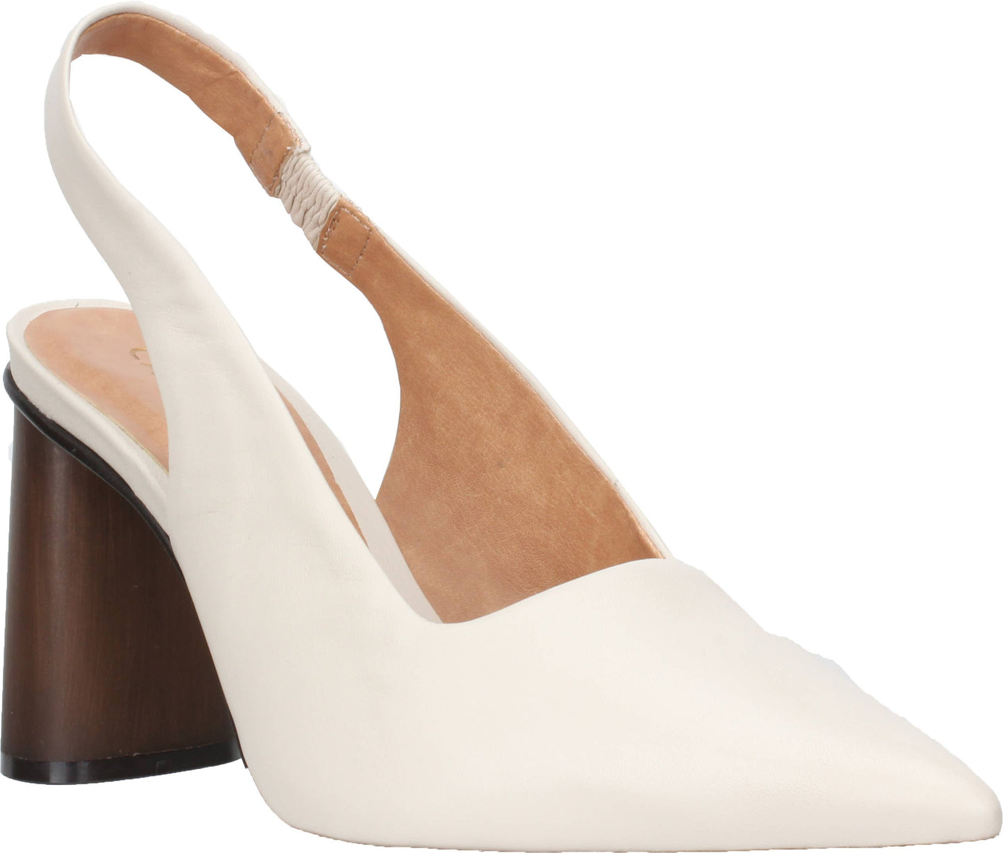 White Leather Slingback Wooden Heel